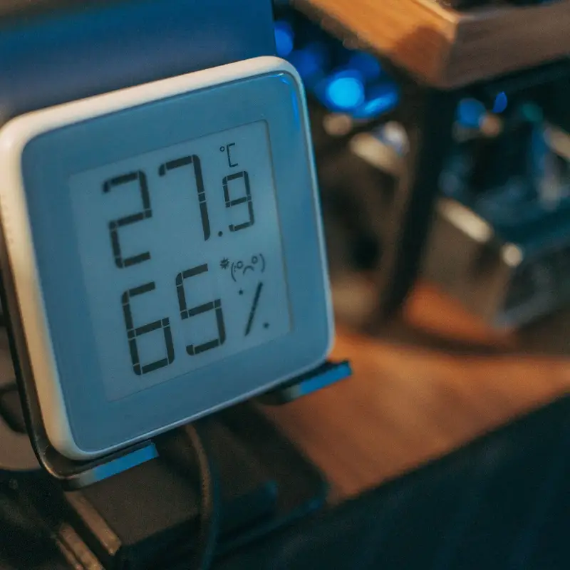 Indoor humidity monitor showing a high reading