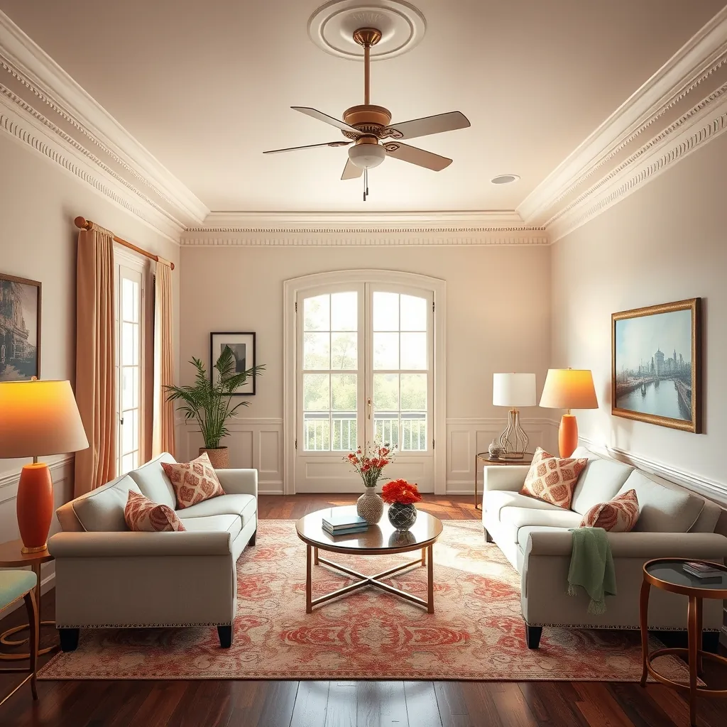 Bright New Orleans living room with cream and mint accents — cooled comfort